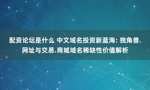 配资论坛是什么 中文域名投资新蓝海: 独角兽.网址与交易.商城域名稀缺性价值解析